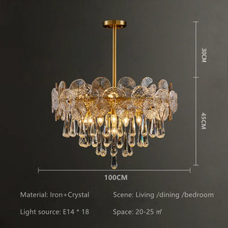 Albela - Patterned Glass Teardrop Crystal Glass Ceiling Light Gold Chandelier
