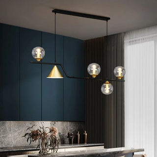 Ryland - Modern Long Bar Multi Head Black Hanging Ceiling Light Chandelier