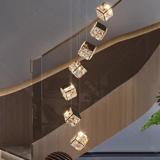 Abby - Crystal Square Box Gold Ceiling Chandelier