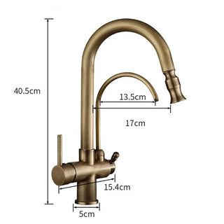 Andre - Antique Brass Kitchen 3 Way Filtered Pull Out Tap