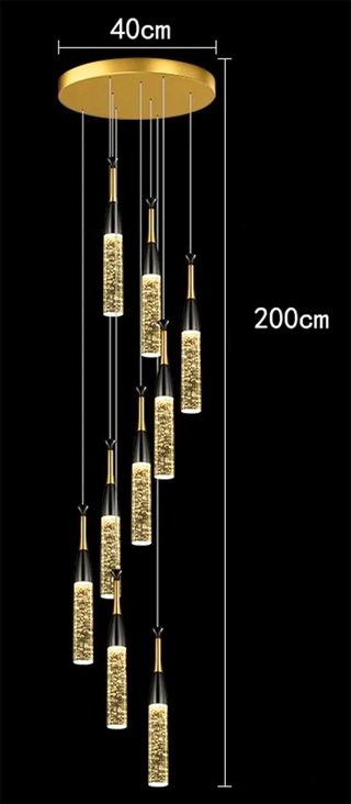 Aaron - Modern Hanging Black & Gold Teardrop Tube Sparkle Chandelier
