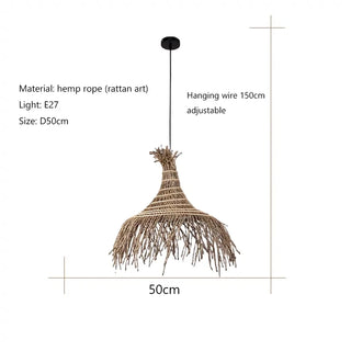 Suzette - Nordic Retro Rattan Weaving Straw Hat Chandelier Hanging Lamp Fixture