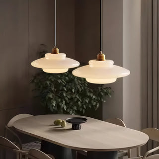 Nimes - Modern Circular Layered Dome Milk Glass Pendant Ceiling Light