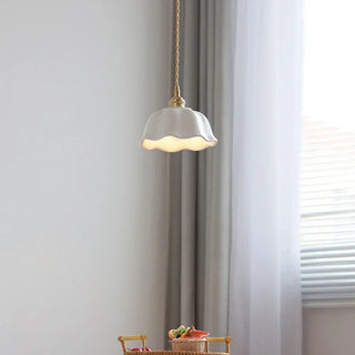 Visby - Ceramic White Hanging Patterned Shade Ceiling Pendant Light