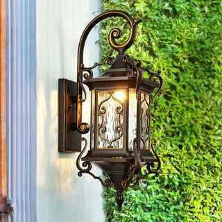 Helen - Rustic Water Glass Wall Sconce with Metal Scrolled Arm, Single Bulb Coffee Lantern