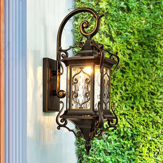 Helen - Rustic Water Glass Wall Sconce with Metal Scrolled Arm, Single Bulb Coffee Lantern