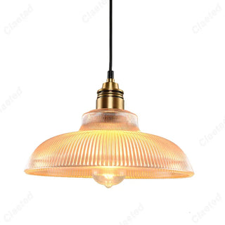 Freya - American Vintage Stripe Patterned Glass Round Pendant Ceiling Light