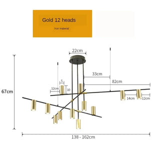 Martina - Modern Multi Light Cross Bar Gold Ceiling Light Chandelier