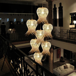 Santino - Handmade Bamboo Woven Multi Head Hanging Chandelier