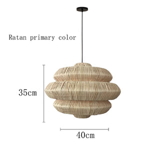 Lisette - 3 Tiers Adjustable Height Hanging Light with Rattan Shade & Midnight Black Fixture