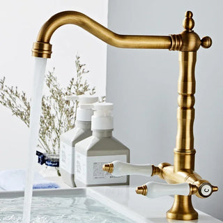 Kain - Dual Handle Antique Brass Kitchen Tap