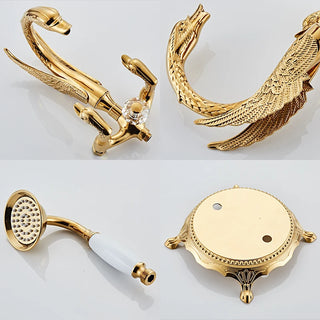 Corella - Freestanding Floor Gold Swan Bathtub Tap with Handheld Shower