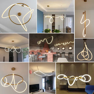 Ragav - Gold Twisted Hanging LED Pipe Ceiling Light Chandelier