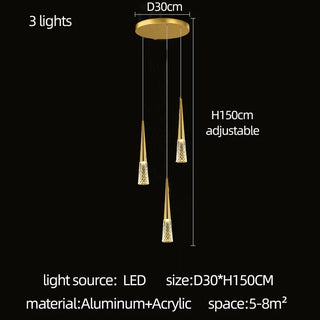 Barista - Round Spiral Gold Teardrop Multi Head Hanging Ceiling Chandelier