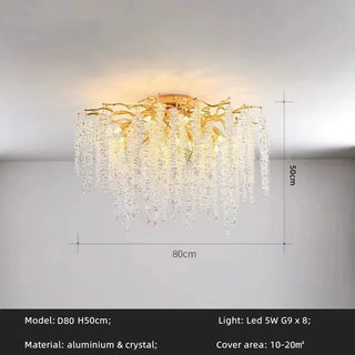 Elysia - Gold Hanging Rectangle Crystal Tassel Ceiling Chandelier