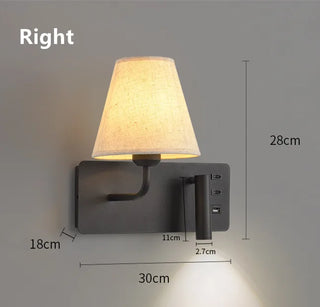 Meda - Modern Fabric Shade Dual Reading Wall Light with USB Charger