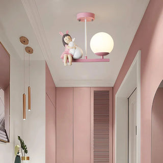 Sharell - Children's Cartoon Pink Sitting Girl Ceiling Light