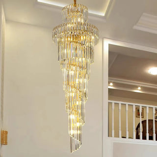 Decker - Long Crystal Tiered Fixed Hanging Ceiling Light Chandelier