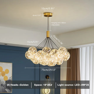 Bella - Clear Glass Multi Bubble Ball Gold Ceiling Light Chandelier
