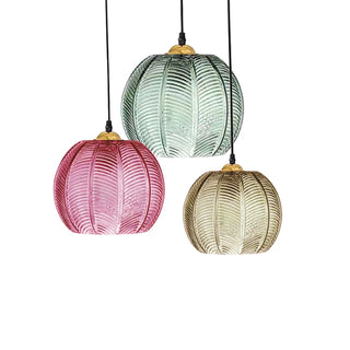 Rubik - Glass Leaf Pattern Round Coloured Shade Hanging Pendant Ceiling Light