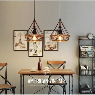 Nina - Industrial Hemp Rope Triangle Black Hanging Ceiling Light
