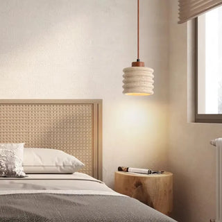 Ted - Stone LED Retro Round Wood Body Pendant Ceiling Light