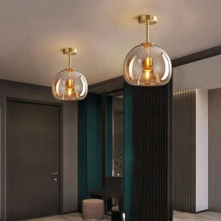 Mollendal - Globe Semi-Flush Mount Glass Ceiling Light with Midnight Black / Gold Fixture