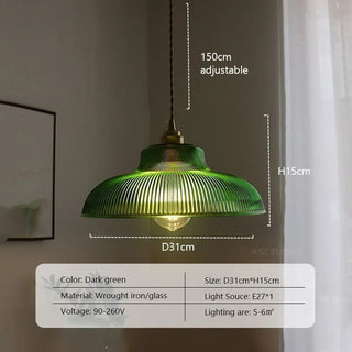 Freya - American Vintage Stripe Patterned Glass Round Pendant Ceiling Light