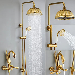Evaristo - Gold Swan Bathroom Rainfall Shower Set with Dual Handle Controls