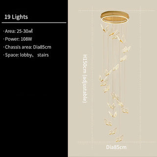 Cemre - Gold LED Butterfly Hanging Round Gold Base Dimmable Chandelier