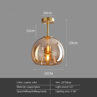 Mollendal - Globe Semi-Flush Mount Glass Ceiling Light with Midnight Black / Gold Fixture