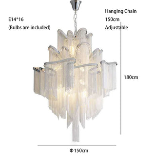 Maya - Modern Round Tiered Tassel Chain Ceiling Light Chandelier