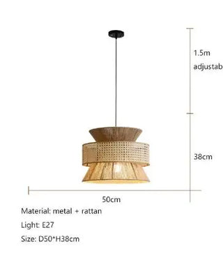 Ghizo - Vintage Wabi Sabi Handmade Hemp Rope  Led Rattan Pendant Light