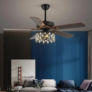 Vissarion - Wooden Blade Crystal Light Ceiling Fan