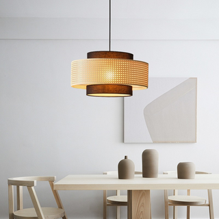 Kheesa - Layered Perforated Woven Cylindrical Hanging Pendant Ceiling Light