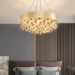 Rosie - Minimalist Design Round Hanging Gold Tiered Glass Ceiling Light Chandelier