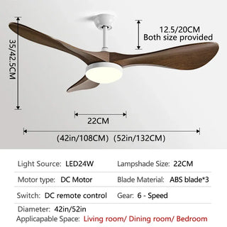 Phelix - 42/52/60Inch 3 Blade Wood Style Ceiling Fan with LED Light