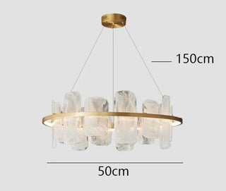 Sago - Hanging Stone Style Coloured Glass Gold Round Chandelier