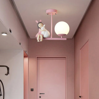 Sharell - Children's Cartoon Pink Sitting Girl Ceiling Light