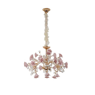 Luma - Luxury Ceramic Pink Flower Rose Crystal Hanging Ceiling Chandelier