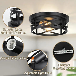 Zulia - Modern Circular Criss Cross Integrated Black Flush Mount Ceiling Light