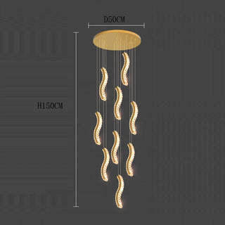 Lucas - Crystal Gold Wave Strip Hanging Chandelier