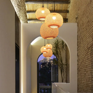 Feroza - Handwoven Bamboo Round Shade Hanging Ceiling Light