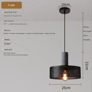 Pola - Industrial Modern Round Mesh Caged Hanging Cement Pendant Ceiling Light