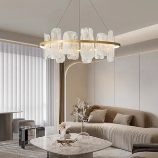 Sago - Hanging Stone Style Coloured Glass Gold Round Chandelier