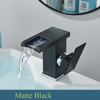 Nicoll - LED Waterfall Matte Black Bathroom Hot and Cold Water Mixer Taps Sink Faucet
