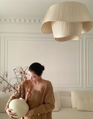 Ambre - Fabric White Wave Double Shade Round Ceiling Light