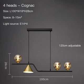 Ryland - Modern Long Bar Multi Head Black Hanging Ceiling Light Chandelier