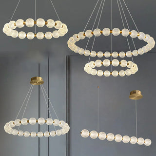 Eleri - Round Patterned Glass Multi Ball Gold Frame Hanging Chandelier