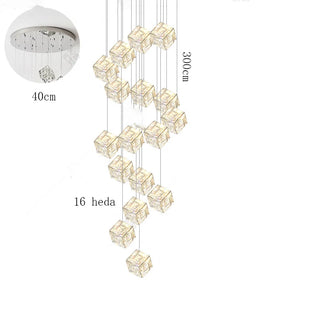 Celeste - Modern Statement Multi Head Chrome Square Crystal Spiral Chandelier